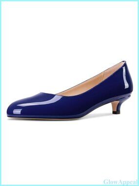 Womens Round Toe Kitten Heel Pumps Slip-On Low Heel Office Dress Shoes 1.4 In